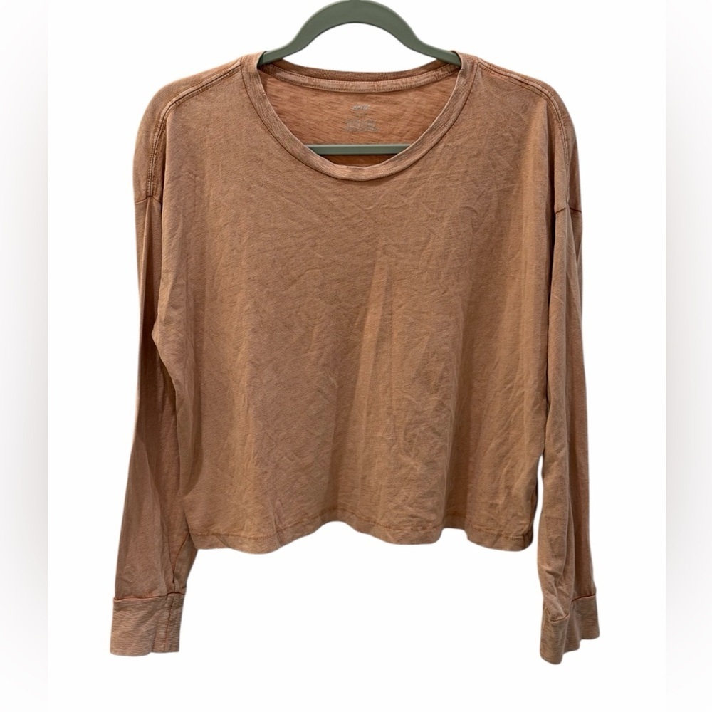 Aerie Cropped Long Sleeve Tee Small Light Brown 100% Cotton